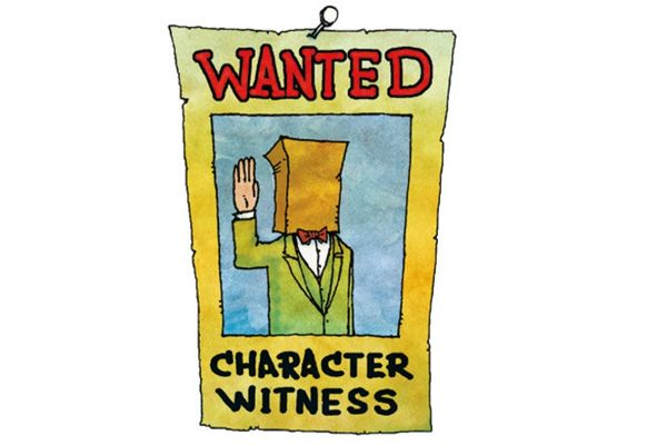 Cartoon of wanted poster for a character witness