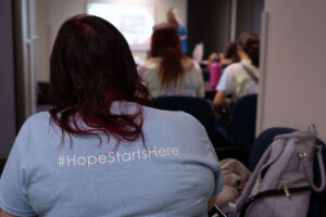 Student wearing Hope Starts Here tshirt