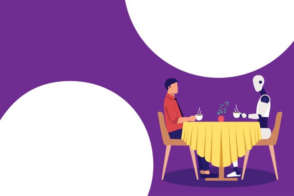 Illustration of a human and robot on a date