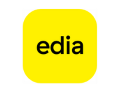 Edia name in black font against yellow background