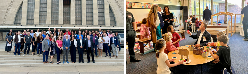 Leaders visiting a museum and engaging with students in classrooms