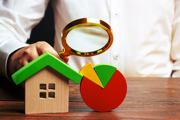 magnifying glass looking at pie chart