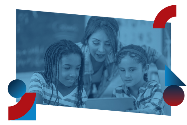 Teacher with students on tablet